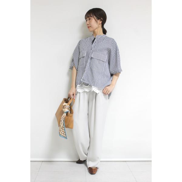 パシオーネ（PASSIONE）ストライプドルマンシャツ／ネイビー×オフ
