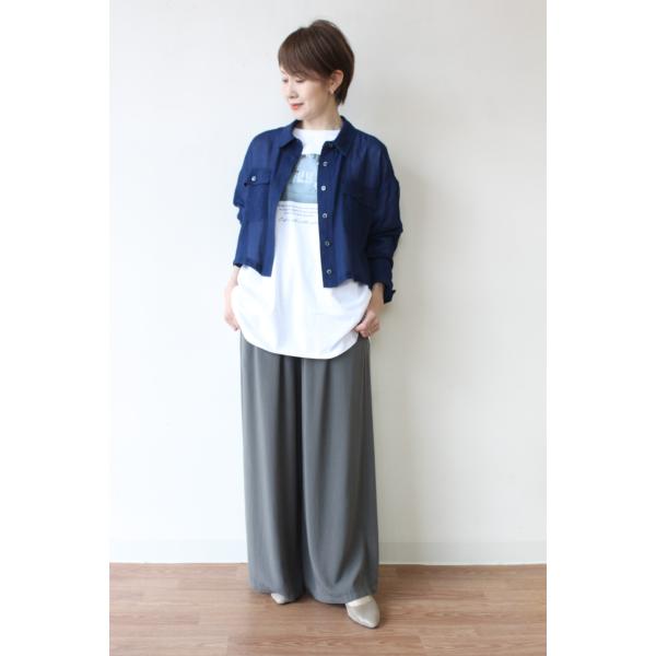 ディニテコリエ(Dignite Collier）ショート丈シアーデニムシャツ／ネイビー