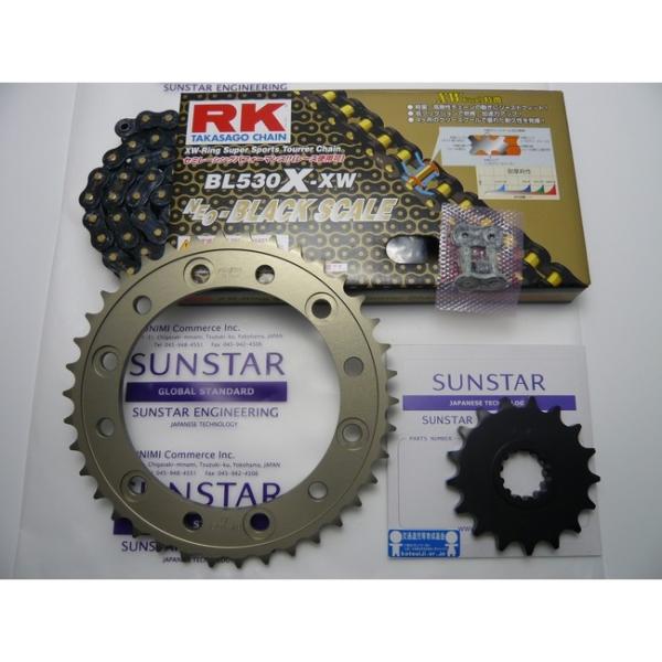 SUNSTAR サンスター フロント・リアスプロケット＆チェーン・カシメジョイントセット チェーン銘...