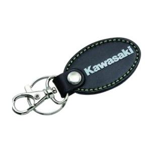 カワサキ（Kawasaki） オーバルレザーキーホルダー カラー：ブラック
