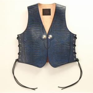 トップス カウハイド 極厚 レザーベスト 革ベスト コンチョ 編み上げ