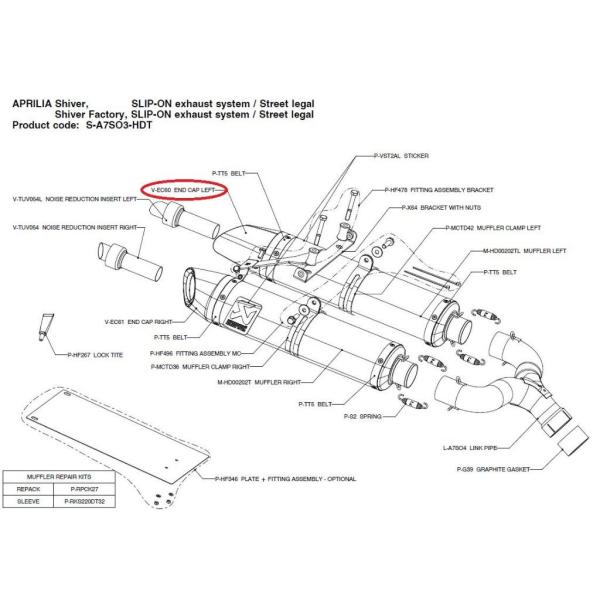 AKRAPOVIC アクラポビッチ 【リペアパーツ】V-EC60 end cap left DORS...