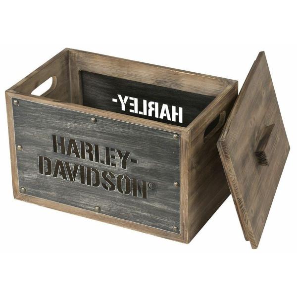 HARLEY-DAVIDSON ハーレーダビッドソン 木製収納ボックス 蓋付き ステンレススチール ...