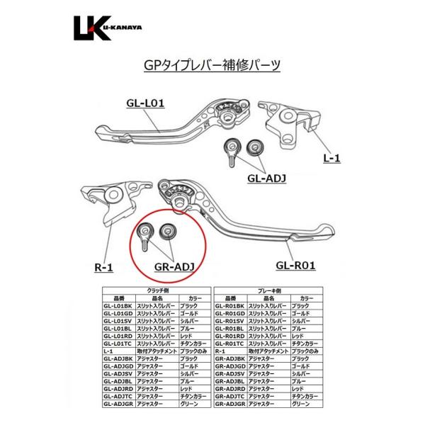 U-KANAYA ユーカナヤ 【補修パーツ】GPタイプ用　ブレーキレバー調整アジャスター アジャスタ...