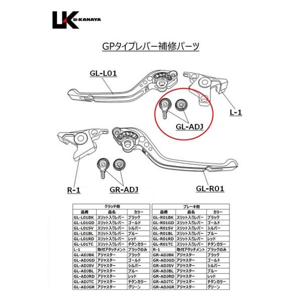 U-KANAYA U-KANAYA:ユーカナヤ 【補修パーツ】GPタイプ用　クラッチレバー調整アジャ...