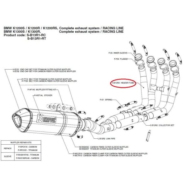 AKRAPOVIC アクラポビッチ 【リペアパーツ】H-B12R2 header tube K120...