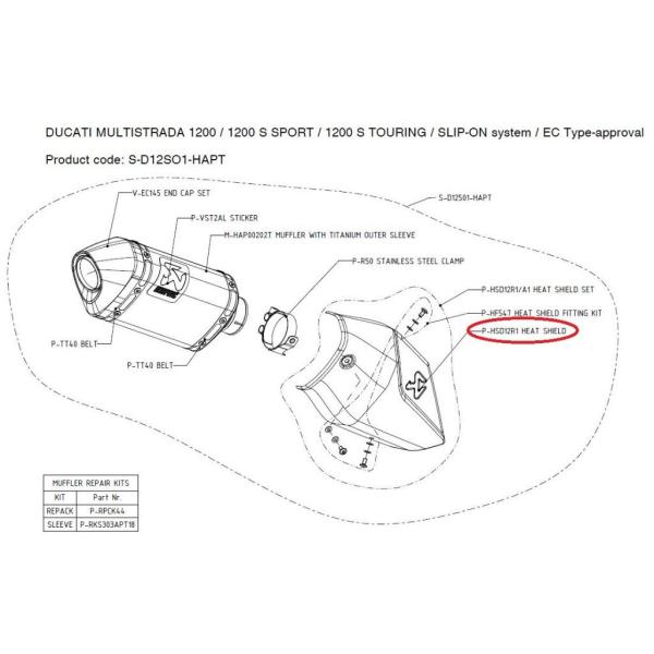 AKRAPOVIC アクラポビッチ 【リペアパーツ】P-HSD12R1 heat shield MU...