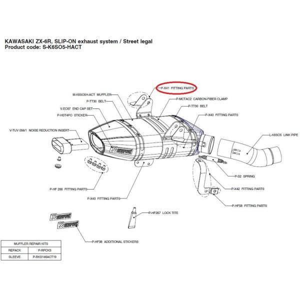 AKRAPOVIC アクラポビッチ 【リペアパーツ】P-X41 fitting parts ZX-6...