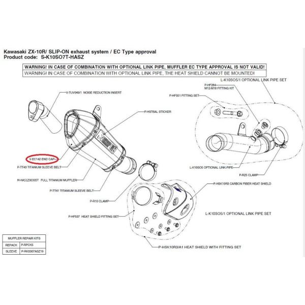 AKRAPOVIC アクラポビッチ 【リペアパーツ】V-EC142 end cap ZX-10R K...