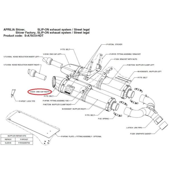 AKRAPOVIC アクラポビッチ 【リペアパーツ】V-EC61 end cap right DOR...