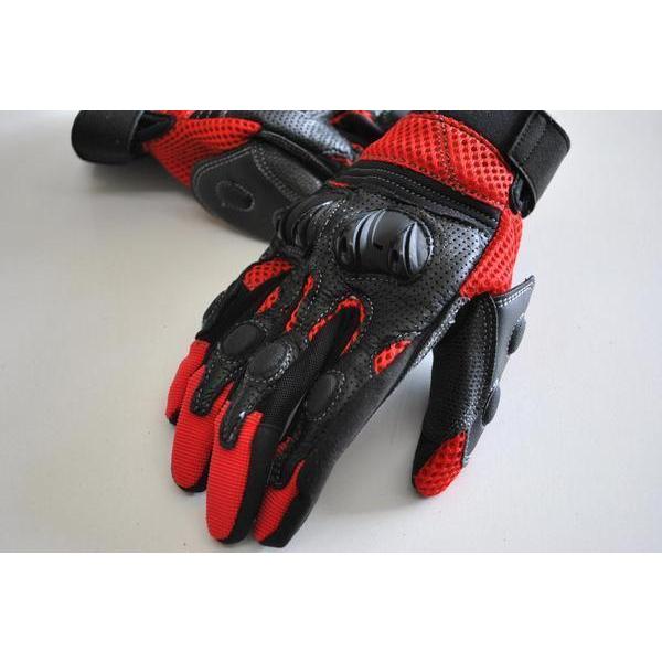 GQ-049 プロテクトメッシュグローブ レッド 春夏グローブ ライディンググローブ バイク用グロー...