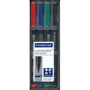 【メール便ＯＫ】ステッドラー　ルモカラーペン 油性Ｂ1.0ｍｍ〜2.5ｍｍ４色セット　314ＷＰ4