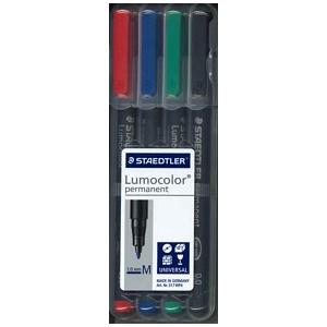 【メール便ＯＫ】ステッドラー　ルモカラーペン 油性Ｍ1.0ｍｍ４色セット　317ＷＰ4