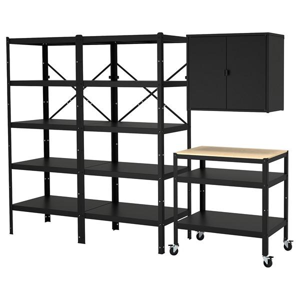 [IKEA/イケア/通販]BROR ブロール収納 棚板/キャビネット/ワゴン付き, ブラック/パイン...