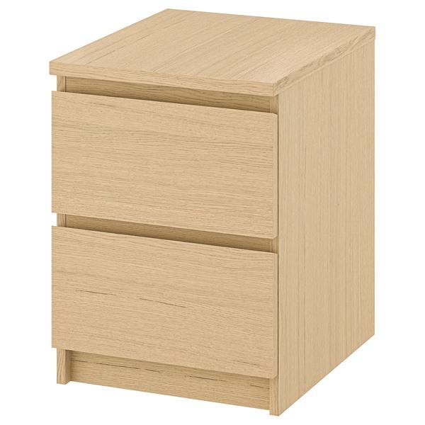 【IKEA/イケア/通販】MALM マルム チェスト（引き出し×2）, ホワイトステインオーク材突き...
