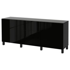 [IKEA/イケア/通販]BESTA ベストー 収納コンビネーション 引き出し付, ブラックブラウン/セルスヴィーケン/ストゥッバルプ ハイグロス/ブラック, 180x42x74 cm[1
