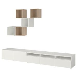 [IKEA/イケア/通販]BESTA ベストー / EKET エーケト キャビネットコンビネーション テレビ用, ホワイト/ホワイトステインオーク調, 300x42x210 cm[22](19286856)