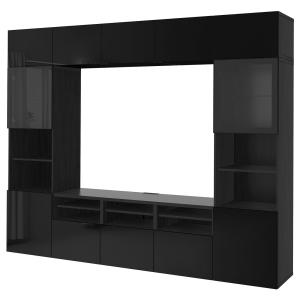 [IKEA/イケア/通販]BESTA ベストー テレビボード/ガラス扉, ブラックブラウン/セルスヴィーケン ハイグロス/ブラッククリアガラス, 300x42x231 cm[37](19411049)