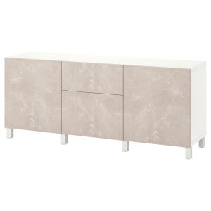 [IKEA/イケア/通販]BESTA ベストー 収納コンビネーション 引き出し付, ホワイト ベリスヴィ/ストゥッバ/ベージュ 大理石調, 180x42x74 cm[14](19435516)