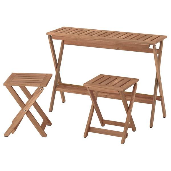 [IKEA/イケア/通販]NAMMARO ネッマローテーブル＆スツール2台 屋外用, ライトブラウン...