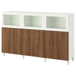 [IKEA/イケア/通販]BESTA ベストー 収納コンビネーション 扉付, ホワイト ラップヴィーケン/シンドヴィーク ウォールナット調, 180x42x112 cm[29](19612236)