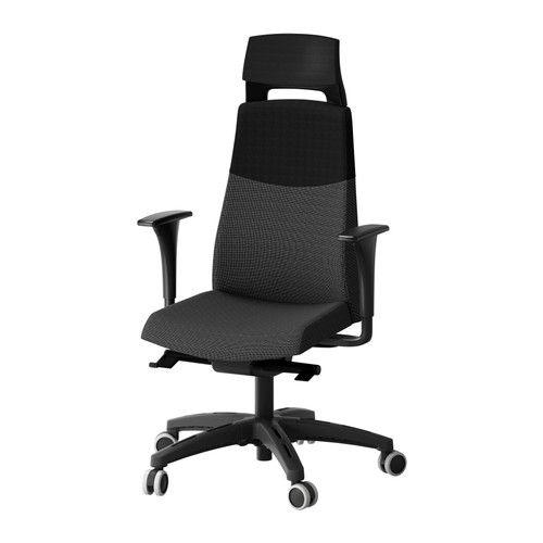 IKEA/イケア VOLMAR 回転チェア ヘッドレスト/アームレスト付き, ダークグレー