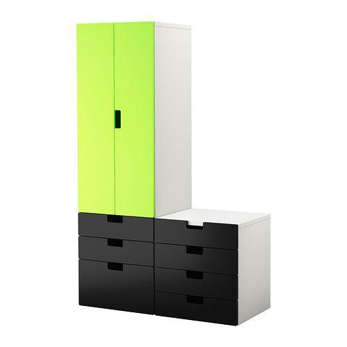 IKEA/イケア STUVA 収納コンビネーション 扉/引き出し付き, ホワイト, グリーン/ブラッ...