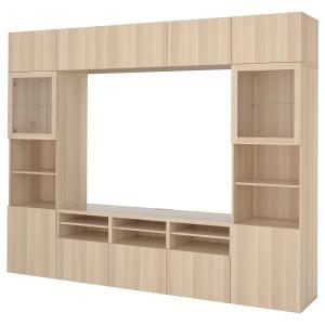 [IKEA/イケア/通販]BESTA ベストー テレビボード/ガラス扉, ホワイトステインオーク調/ラップヴィーケン ホワイトステインオーク調 クリアガラス, 300x42x231 cm