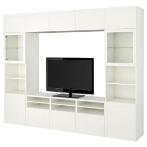 [IKEA/イケア/通販]BESTA ベストー テレビボード/ガラス扉, ホワイト/ハンヴィーケン ホワイトクリアガラス, 300x42x231 cm[37](29411256)
