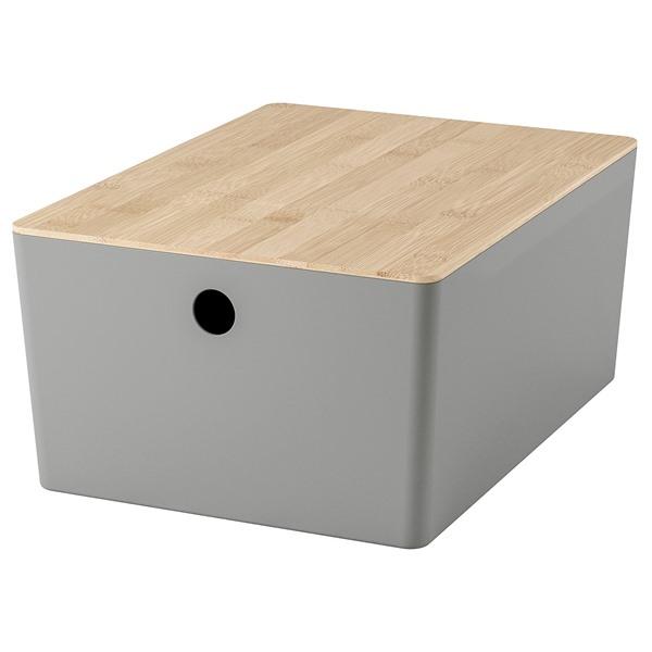 [IKEA/イケア/通販]KUGGIS クッギスふた付きボックス, ライトグレー/竹,26x35x1...