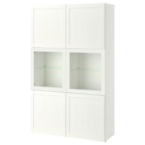 [IKEA/イケア/通販]BESTA ベストー 収納コンビネーション ガラス扉付き, ホワイト/ピープマカレ ホワイト, 120x42x193 cm[24](29597848)