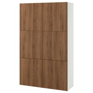 [IKEA/イケア/通販]BESTA ベストー 収納コンビネーション 扉付, ホワイト/ラップヴィーケン ウォールナット調, 120x42x193 cm[24](29612231)