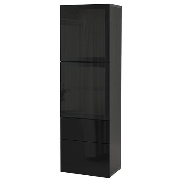[IKEA/イケア/通販]BESTA ベストー収納コンビネーション ガラス扉付き, ブラックブラウン...