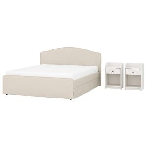 [IKEA/イケア/通販]RAMNEFJALL ラムネフィエル / HAUGA ハウガベッドルーム家具3点セット, イーデクッラ ベージュ/ホワイト,140x200 cm[7](29629180)