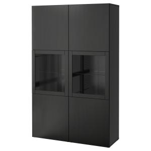 [IKEA/イケア/通販]BESTA ベストー 収納コンビネーション ガラス扉付き, ブラックブラウン ラップヴィーケン/シンドヴィーク ブラックブラウンクリアガラス, 120