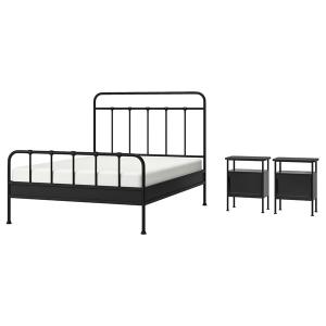 [IKEA/イケア/通販]STJARNO シェルノー / GRAFJALLET グローフェレットベッドルーム家具3点セット, チャコール,140x200 cm[3](39577637)
