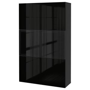 [IKEA/イケア/通販]BESTA ベストー 収納コンビネーション ガラス扉付き, ブラックブラウン/セルスヴィーケン ハイグロス/ブラックスモークガラス, 120x42x193 cm