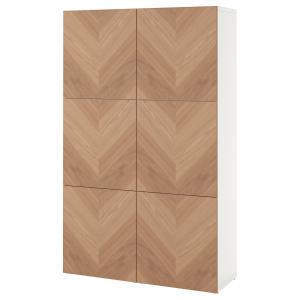 [IKEA/イケア/通販]BESTA ベストー 収納コンビネーション 扉付, ホワイト/ヘデヴィーケン オーク材突き板, 120x42x193 cm[24](49435789)