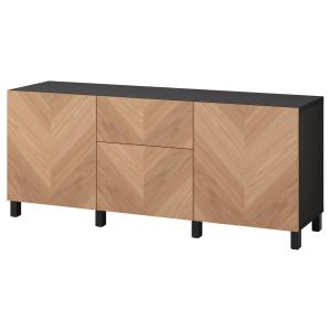 [IKEA/イケア/通販]BESTA ベストー 収納コンビネーション 引き出し付, ブラックブラウン/ヘデヴィーケン/ストゥッバルプ オーク材突き板, 180x42x74 cm[14](4944