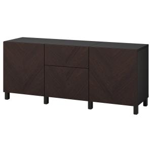 [IKEA/イケア/通販]BESTA ベストー 収納コンビネーション 引き出し付, ブラックブラウン ヘデヴィーケン/ストゥッバルプ/ダークブラウン ステインオーク材突き板