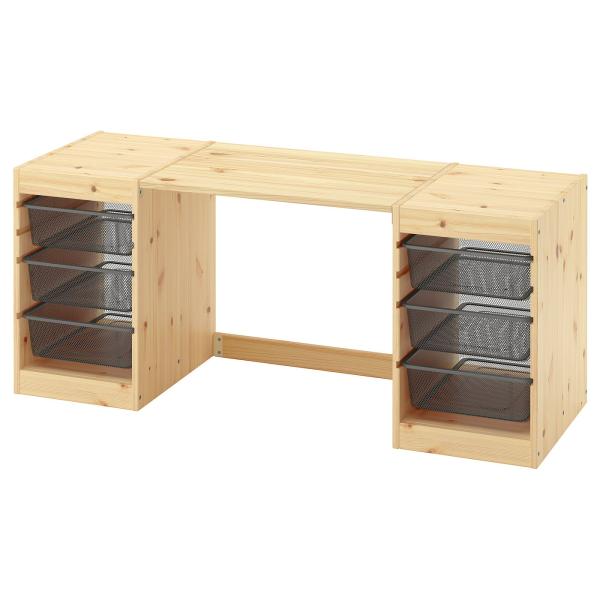 [IKEA/イケア/通販]TROFAST トロファスト デスク メッシュ収納ボックス付き, ライトホ...