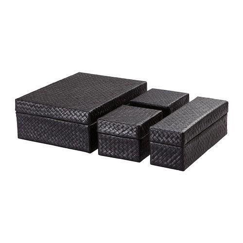 IKEA/イケア BLADIS ふた付きボックス4点セット, ブラック
