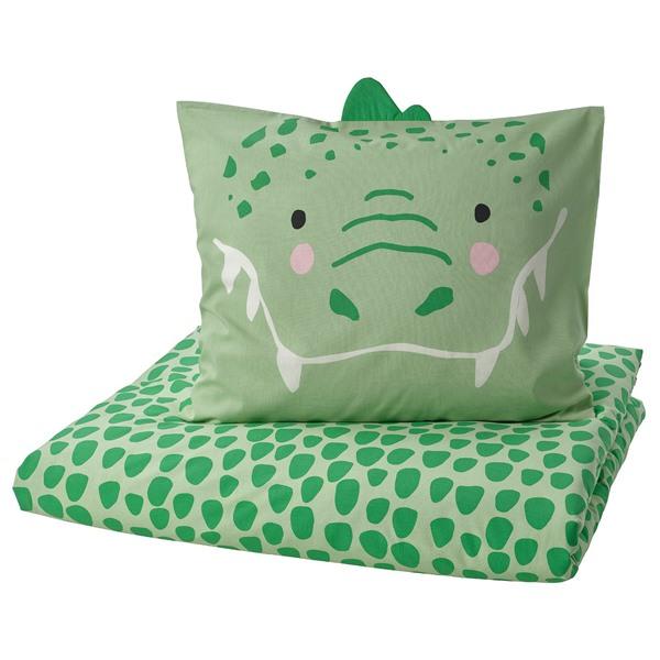 [IKEA/イケア/通販]NATTHAGER ナットヘーゲル掛け布団カバー＆枕カバー, グリーン/ク...