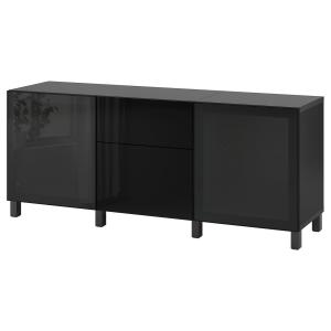 [IKEA/イケア/通販]BESTA ベストー 収納コンビネーション 引き出し付, ブラックブラウン/セルスヴィーケン/ストゥッバルプ ハイグロス/ブラックスモークガラス,