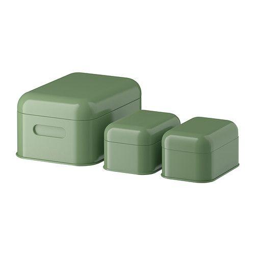 IKEA/イケア SNIKA ふた付きボックス3個セット, グリーン