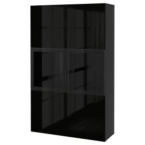 [IKEA/イケア/通販]BESTA ベストー 収納コンビネーション ガラス扉付き, ブラックブラウン/セルスヴィーケン ハイグロス/ブラッククリアガラス, 120x42x193 cm[2