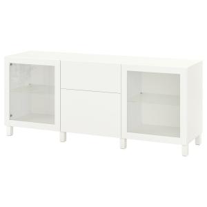 [IKEA/イケア/通販]BESTA ベストー 収納コンビネーション 引き出し付, ホワイト ラップヴィーケン/シンドヴィーク/ストゥッバルプ ホワイトクリアガラス, 180x42