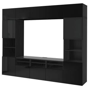 [IKEA/イケア/通販]BESTA ベストー テレビボード/ガラス扉, ブラックブラウン/セルスヴィーケン ハイグロス/ブラックスモークガラス, 300x42x231 cm[37](6941105