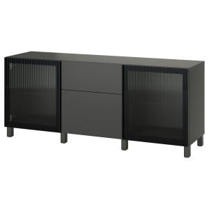 [IKEA/イケア/通販]BESTA ベストー 収納コンビネーション 引き出し付, ダークグレー ラップヴィーケン/ストゥッバルプ/フェルスヴィーク チャコール, 180x42x74