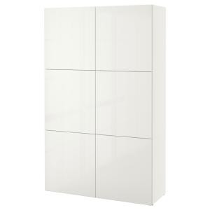 [IKEA/イケア/通販]BESTA ベストー 収納コンビネーション 扉付, ホワイト/セルスヴィーケン ハイグロス/ホワイト, 120x42x193 cm[24](79187448)